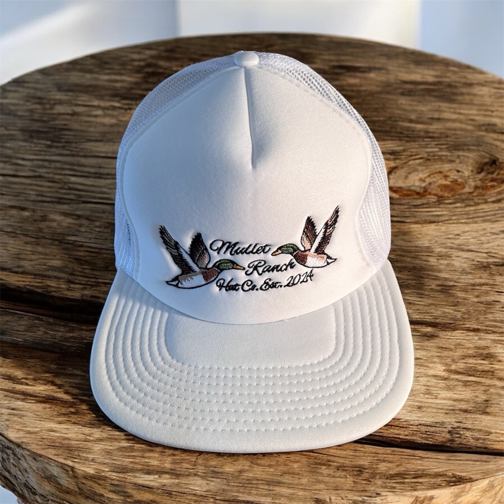 White Trucker Hat Mullet Ranch Hat Co. Mallard Duck Hunting One Size‎ Adjustable